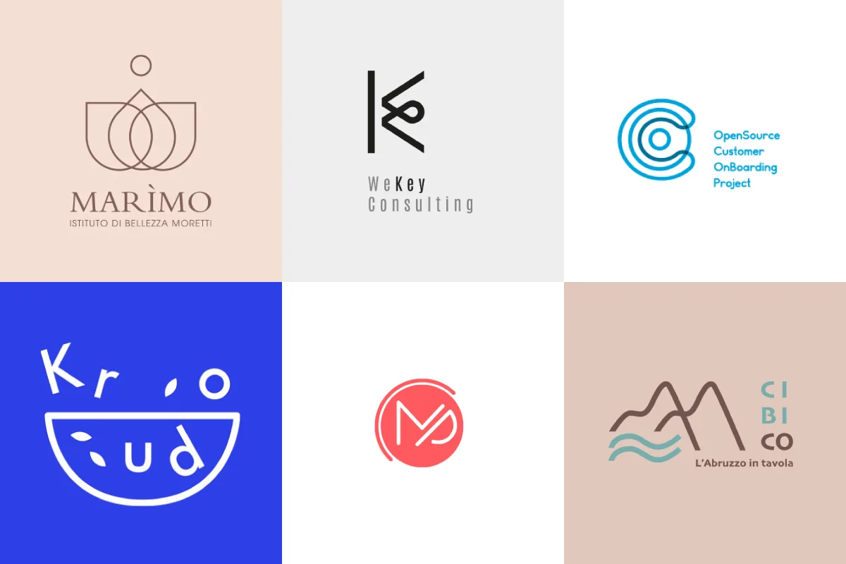 Serie di sei loghi progettati da una designer professionista
