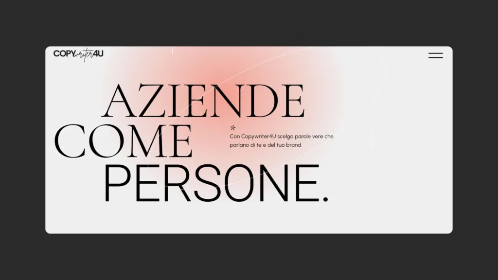 Particolare della homepage di Copywriter4U con il testo A'ziende come persone'
