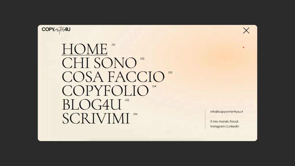 Screenshot del menu di navigazione di Copywriter4you