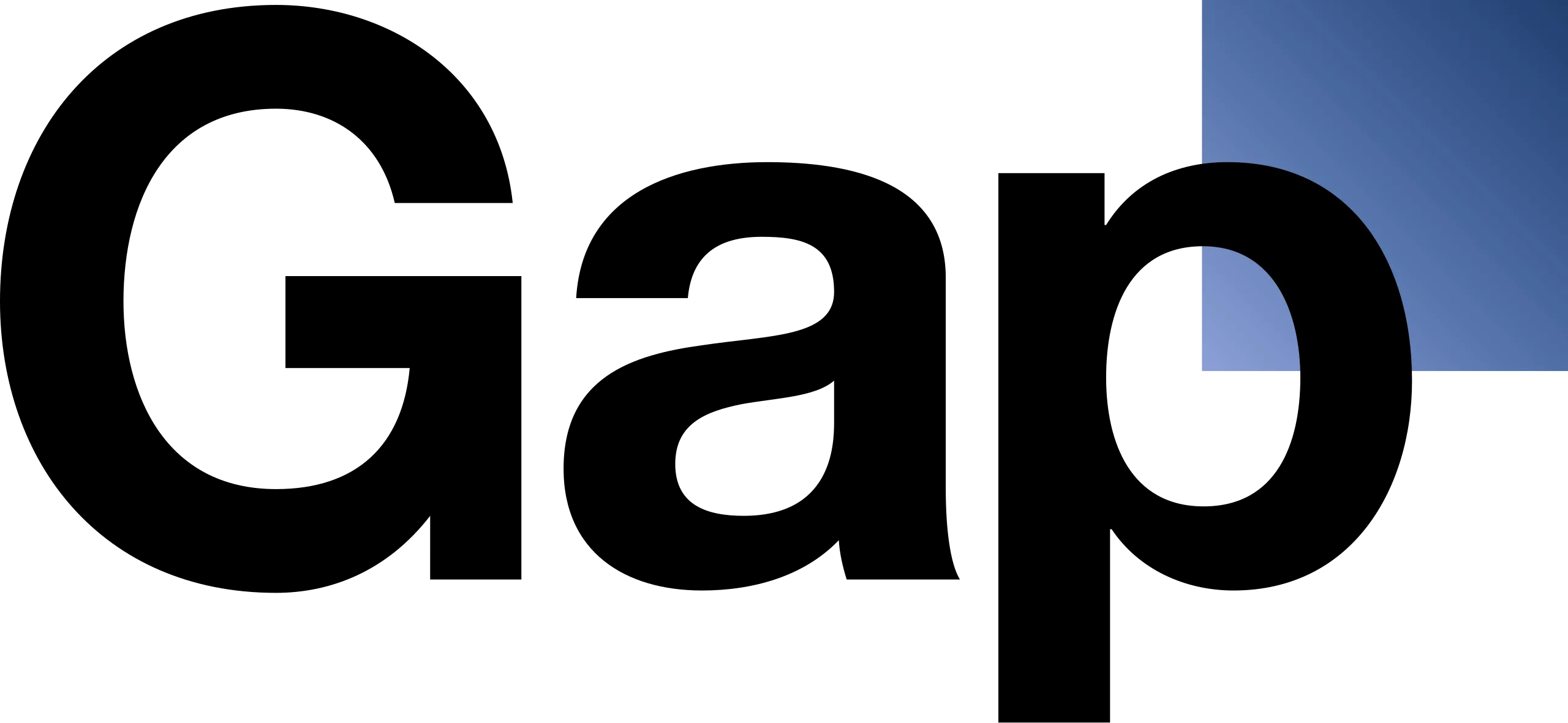 Errori nella progettazione del logo: esempio Gap del 2010, con logo nero sans-serif e quadrato blu sfumato