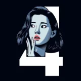 Illustrazione con il viso di una donna che mostra paura e il numero 4 che rappresentano la tetrafobia nell'UX design in Corea.