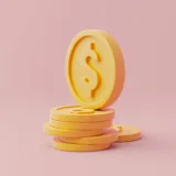 Illustrazione 3D di monete con simbolo del dollaro, che rappresenta le implicazioni finanziarie dei dazi nel settore del graphic design.