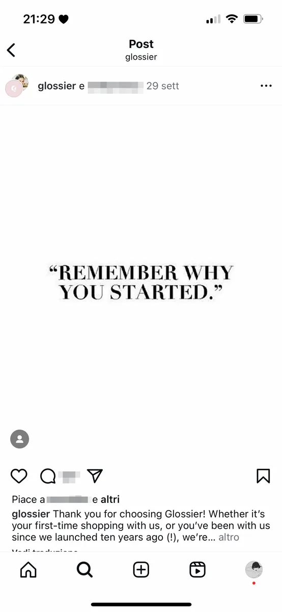 Citazione motivazionale "Remember why you started" su sfondo bianco.