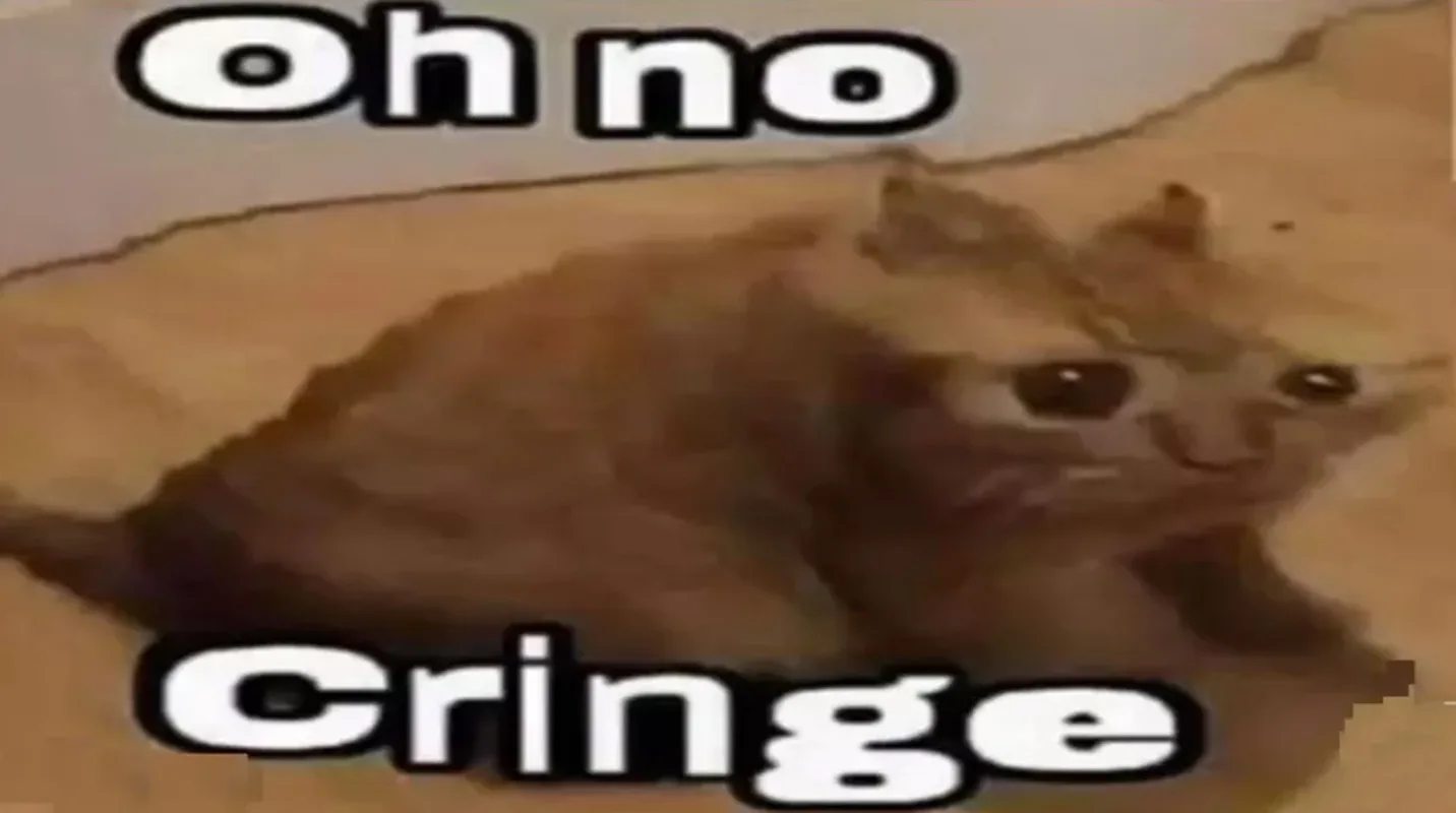 Meme di un gatto marrone con la scritta "Oh no" in alto e "Cringe" in basso.
