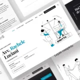 Layout del sito web dello Studio Legale Luciani che presenta illustrazioni nell'UX raffiguranti temi legali, come una bilancia della giustizia, insieme alle aree di intervento dello studio e le informazioni di contatto dell'Avv. Rachele Luciani.