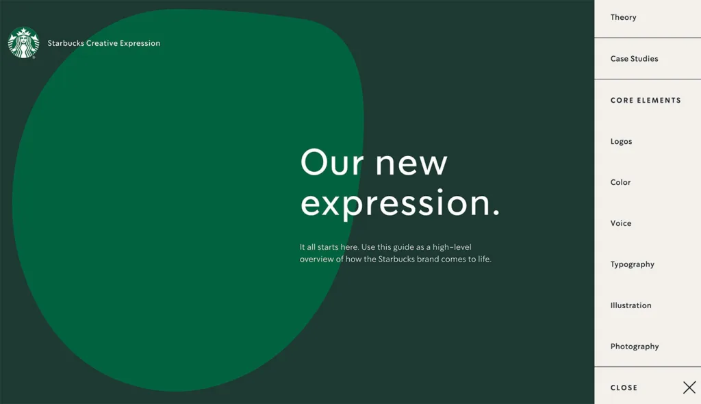 Screenshot del brand guideline interattivo di Starbucks.