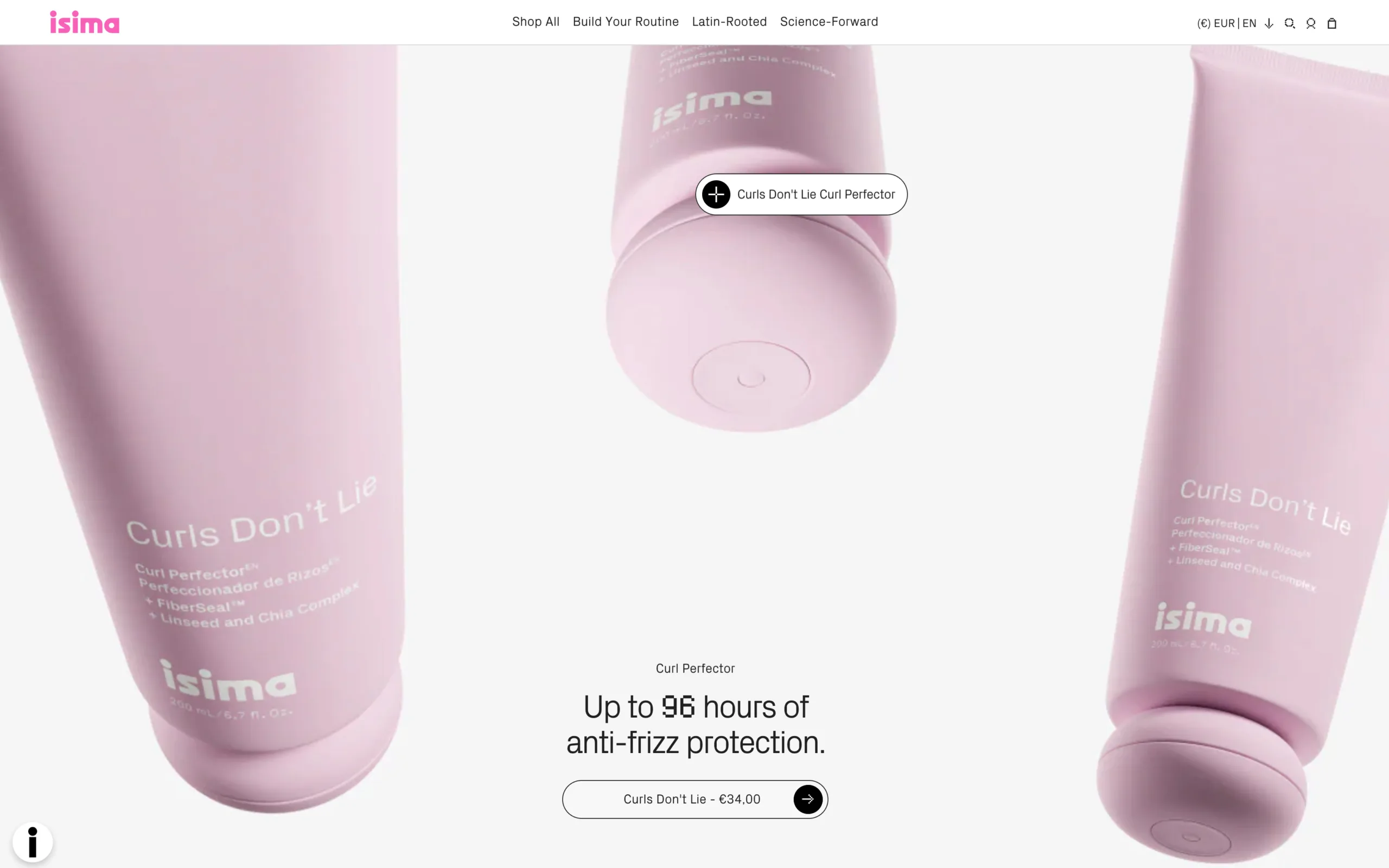 Particolare della home page del sito Isima con prodotti.