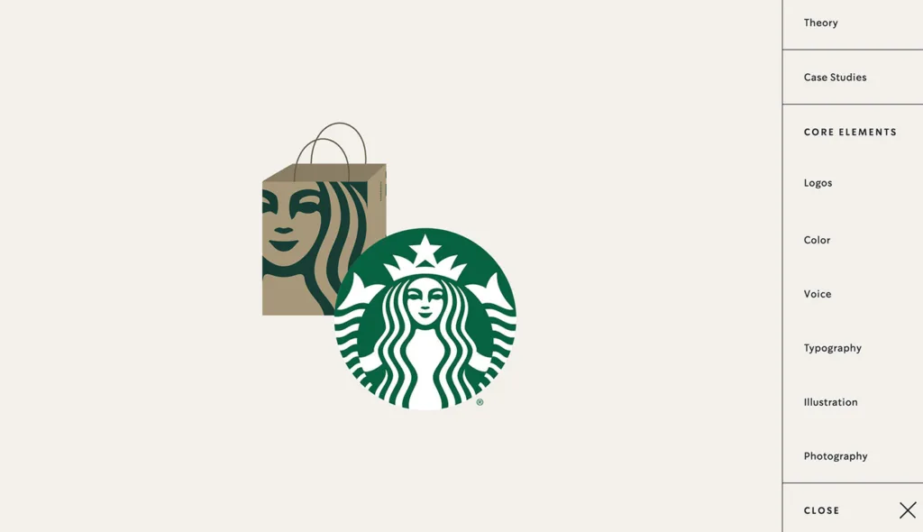 Screenshot del brand guideline di Starbucks con il logo verde.