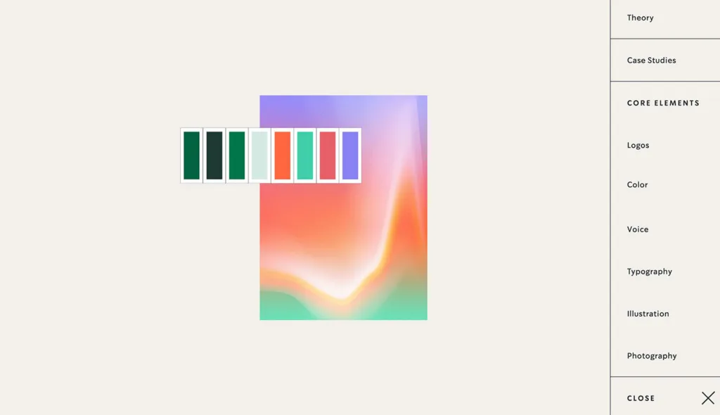 Screenshot del brand guideline di Starbucks della sezione dedicata alla palette cromatica.