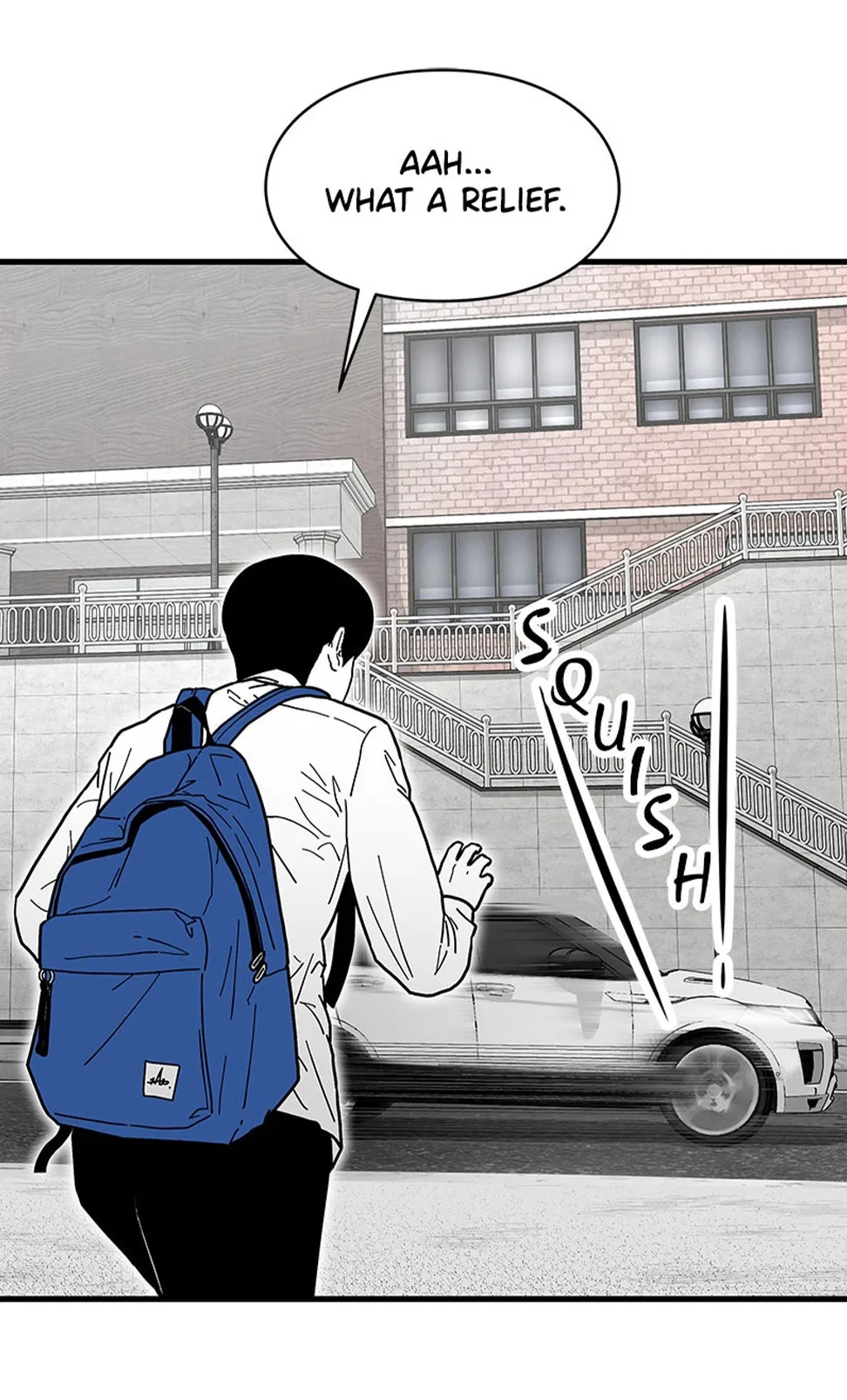 Vignetta webtoon Eyes con testo e parole onomatopeiche in inglese