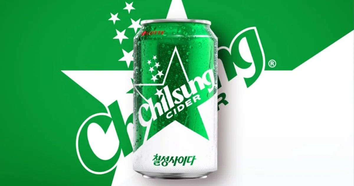 Lattina Chilsung Cider su sfondo verde e bianco con il logo con la stella