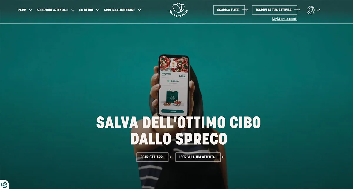 Schermata del sito web Too Good To Go, contro gli sprechi alimentari