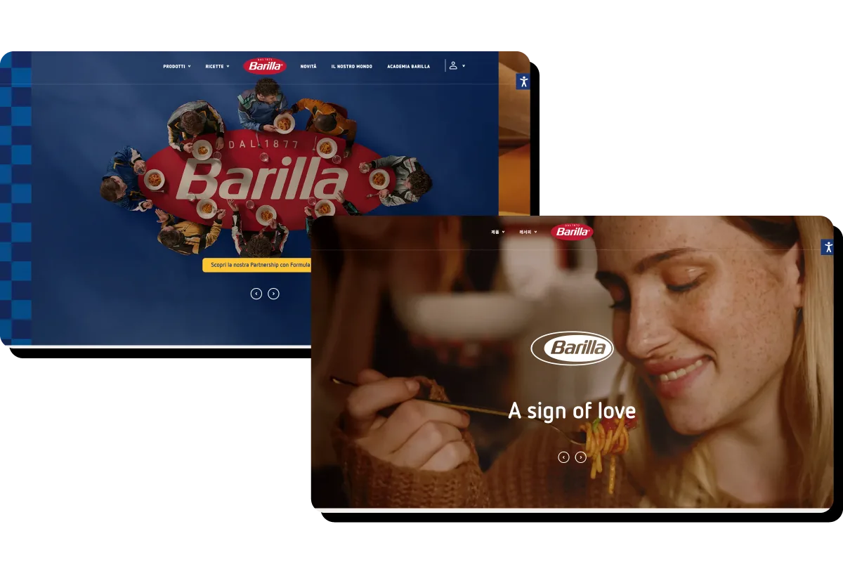Screenshot del sito web Barilla Italia e Barilla Corea