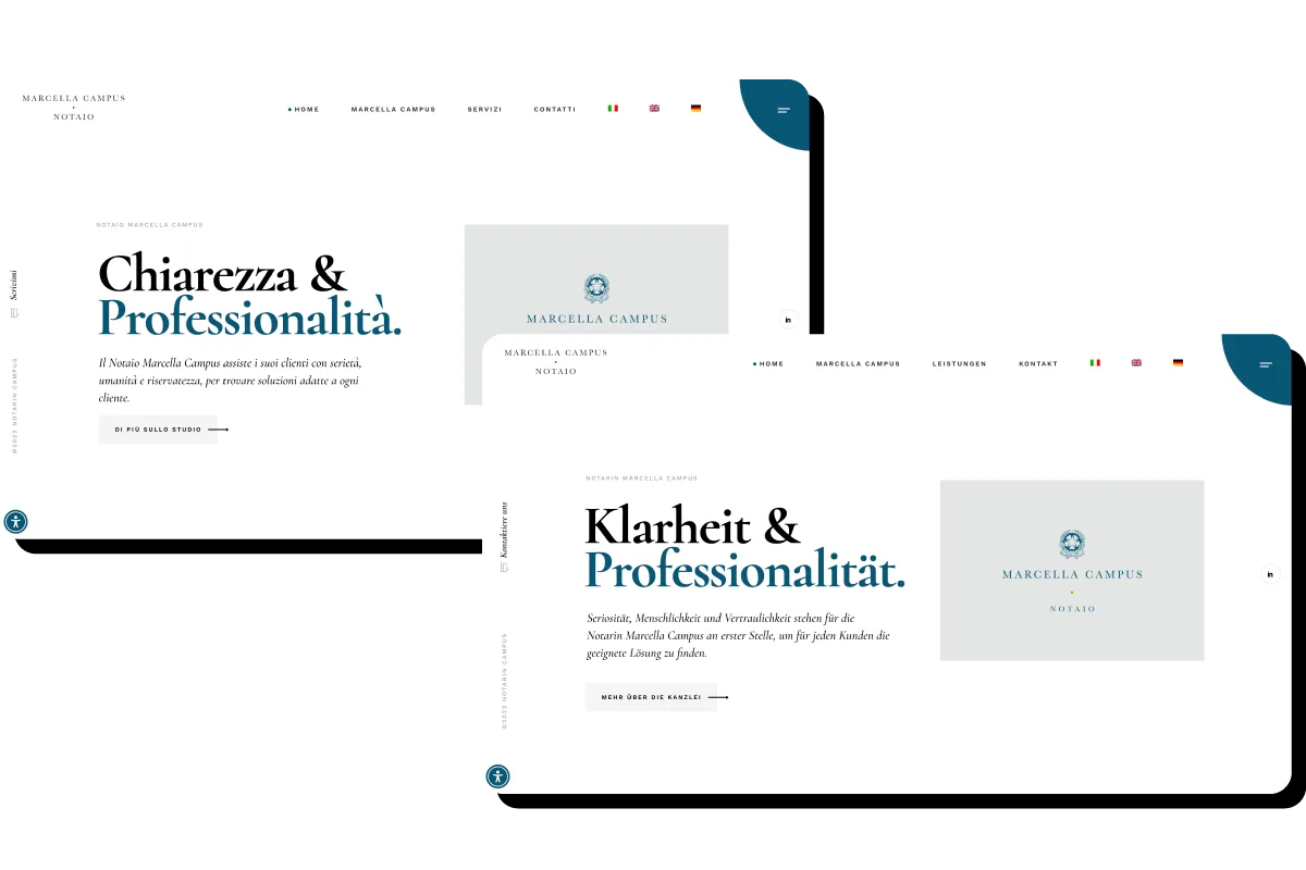 Screenshot della Home del site notaio Campus in Italiano e tedesco